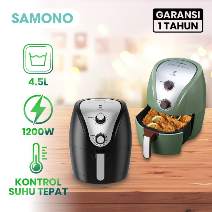 Samono 4.5L Air Fryer Mesin Penggorengan Tanpa Minyak Magic Fryer Pot Kontrol Suhu Ganda SW-KZ01 ( Green Black )