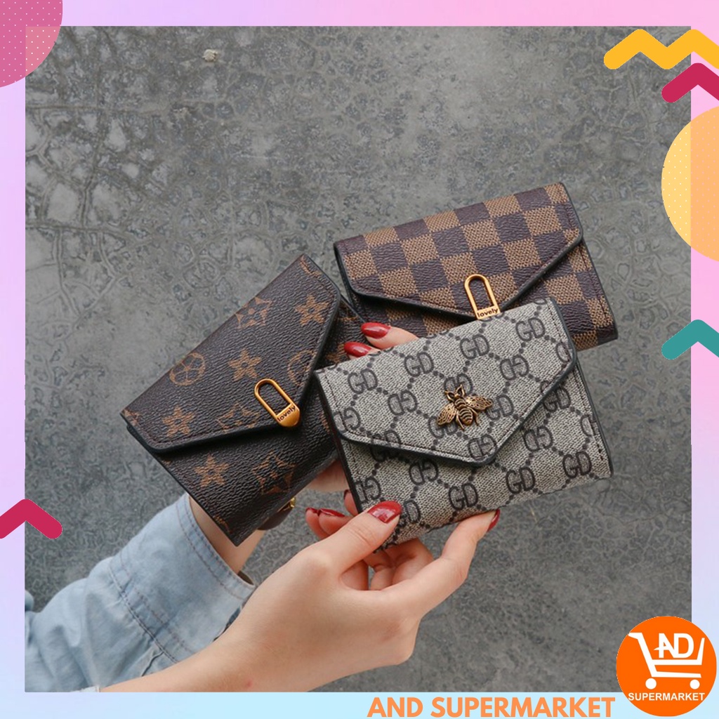 Dompet Lipat Wanita Import Dompet Cewek Motif Kotak Cantik Kulit PU D27
