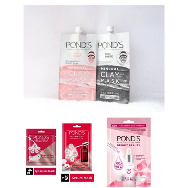 ponds age miracle,eye mask, white mineral clay mask pond's, bright beauty triple serum, vitamin duo