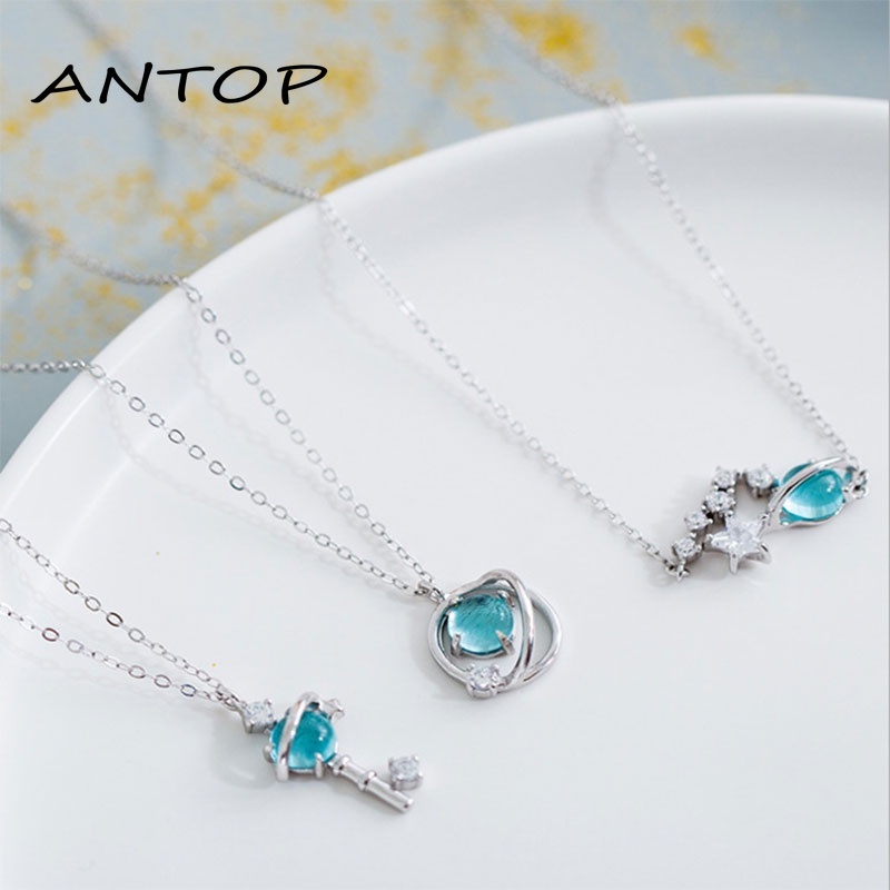 Korean Style Silver Star Key Planet Pendant Necklace For Women ANTOP