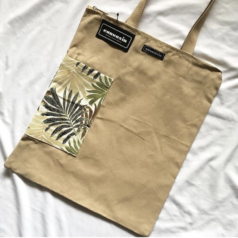 Tote bag khaki &amp; tinted palm tree - canvasin