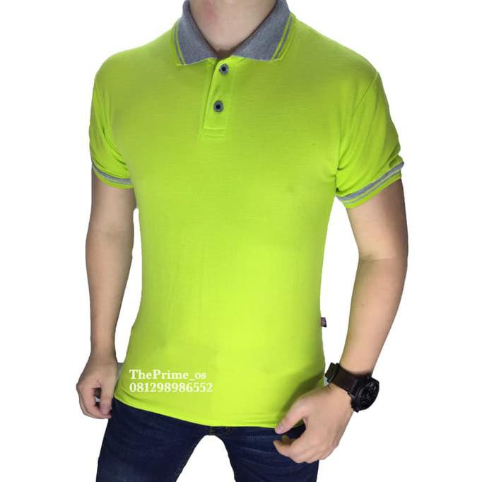 promo kaos polo shirt , polo shirt pria , kaos polo kombinasi hijau stabilo terbaru