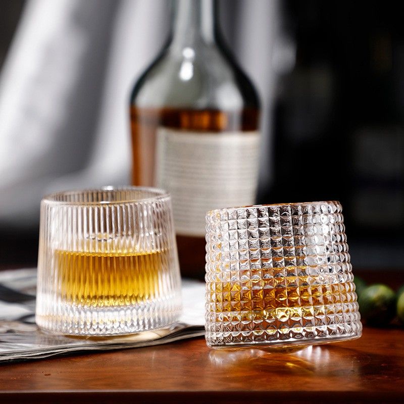 Gelas Kaca Cangkir Spinning Whisky Wine Glass Cup 150ml Line Style Putar Whiskey Glass MILANO One Two Cups ORiI