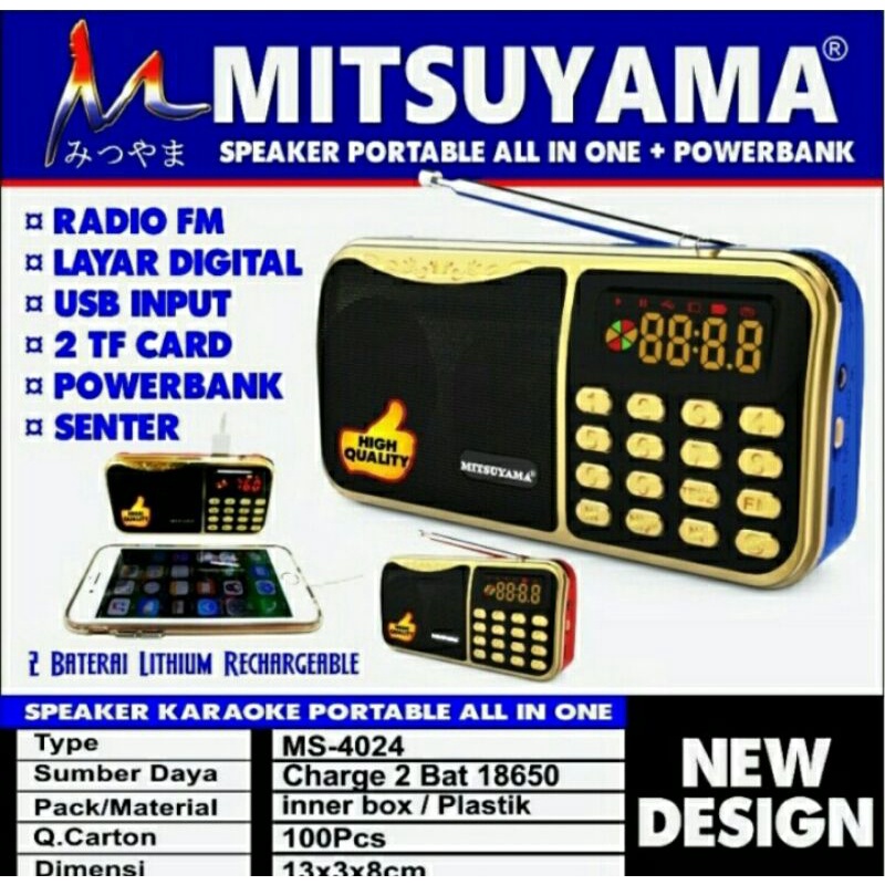 Cod Radio Portable USB TF Card+Senter Powerbank Mitsuyama MS4024 Berkwalitas