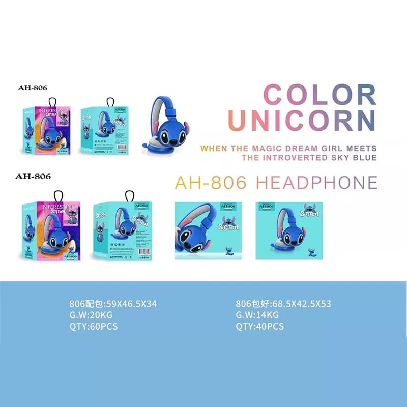 AH-806 Headphone Bando Bluetooth Karakter LILO N STITCH