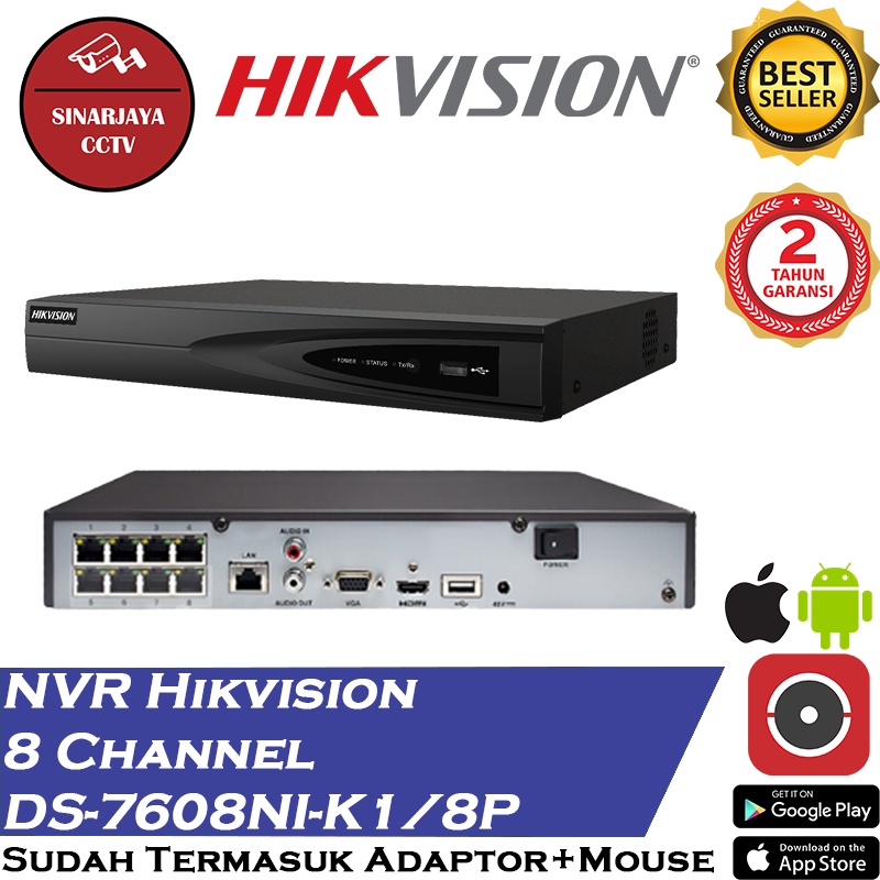 NVR CCTV Hikvision 8 Channel DS-7608NI-K1/8P(POE) Garansi Resmi