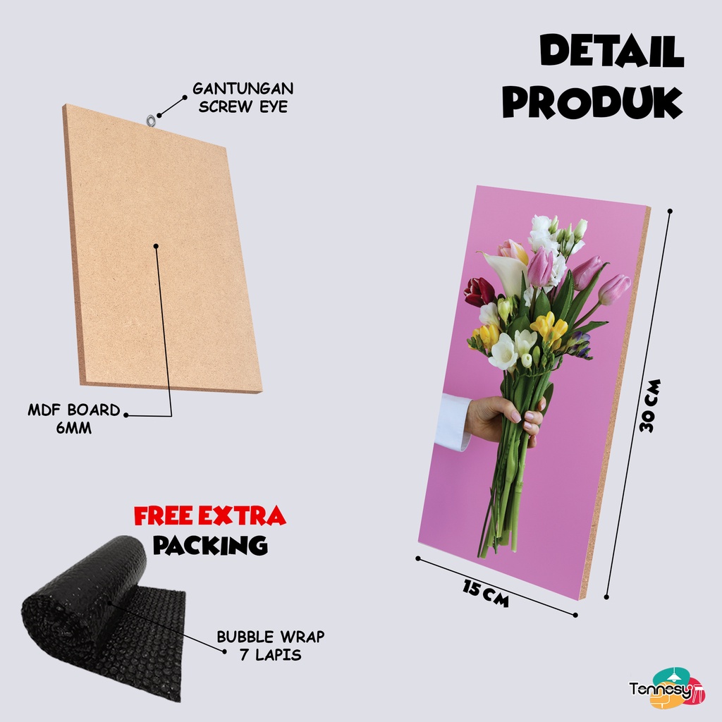 TENNESY HIASAN DINDING FLOWER BOUQUET BUNGA 15x30CM WALL DECOR PAJANGAN KAYU POSTER DEKORASI DINDING KAMAR RUMAH