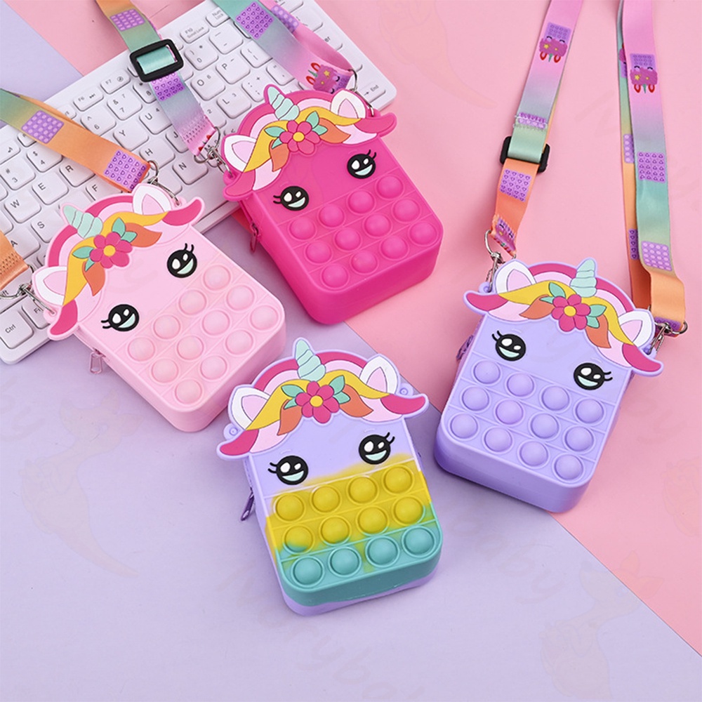 Ivorybaby Tas slempang Pop it anak perempuan mini Sensory karakter anak unicorn Tas pop it anak fashion