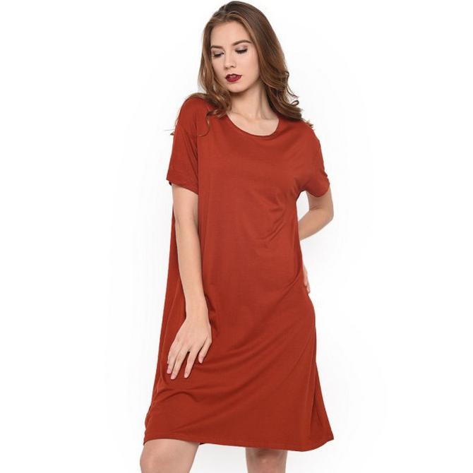 Termurah Lemone Dress Wanita Spandek Premium 12100055 Polos - Brick