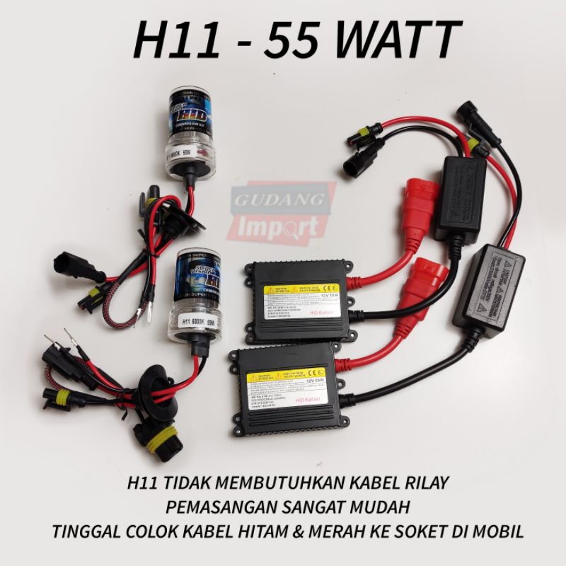 LAMPU HID MOBIL H4 H7 H1 H11 55 WATT 6000K