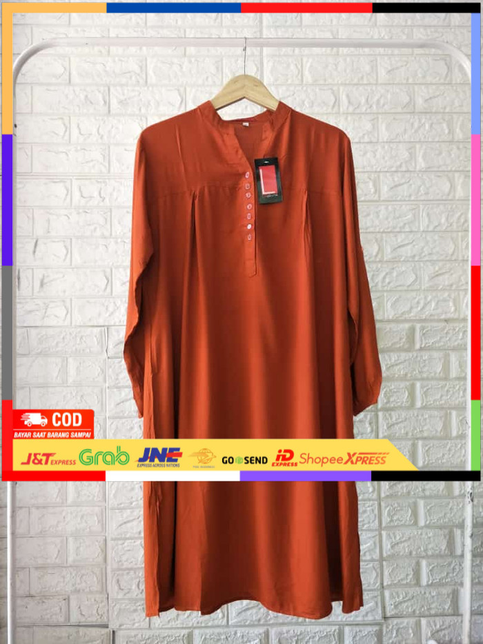 ✨ BISA COD ✨ Tunik Polos Rayon Orange Bata - M