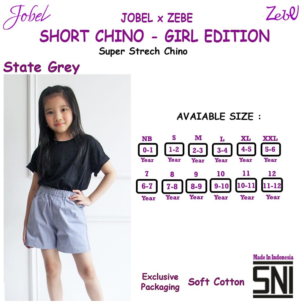 Jobel 0-12 Tahun Celana Chino Anak Perempuan Shorts Chino Girl edition Chinos x Zebe CBKS