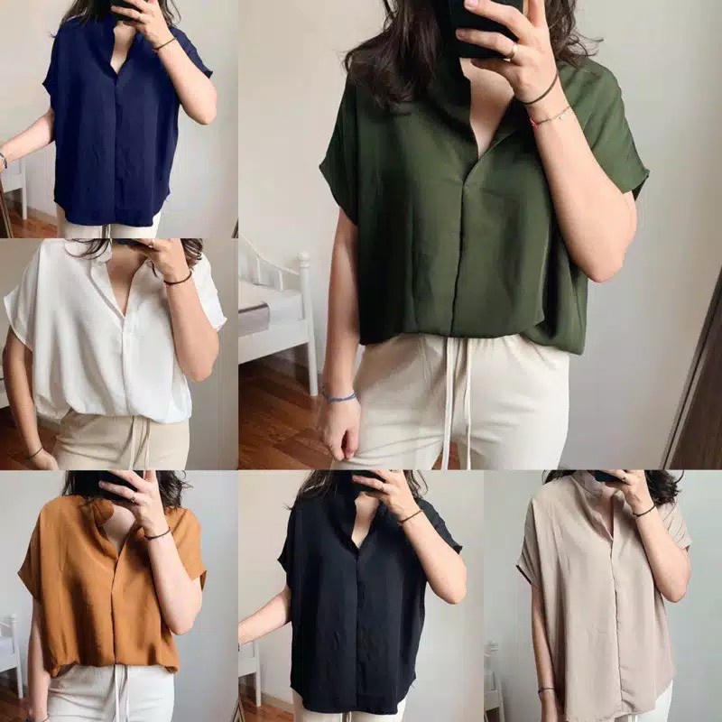 Tq88indonesia Baju Blouse Wanita Terbaru /  Safro Batwing Blouse / Blouse Kalong Lengan Pendek / Ootd / Outfit