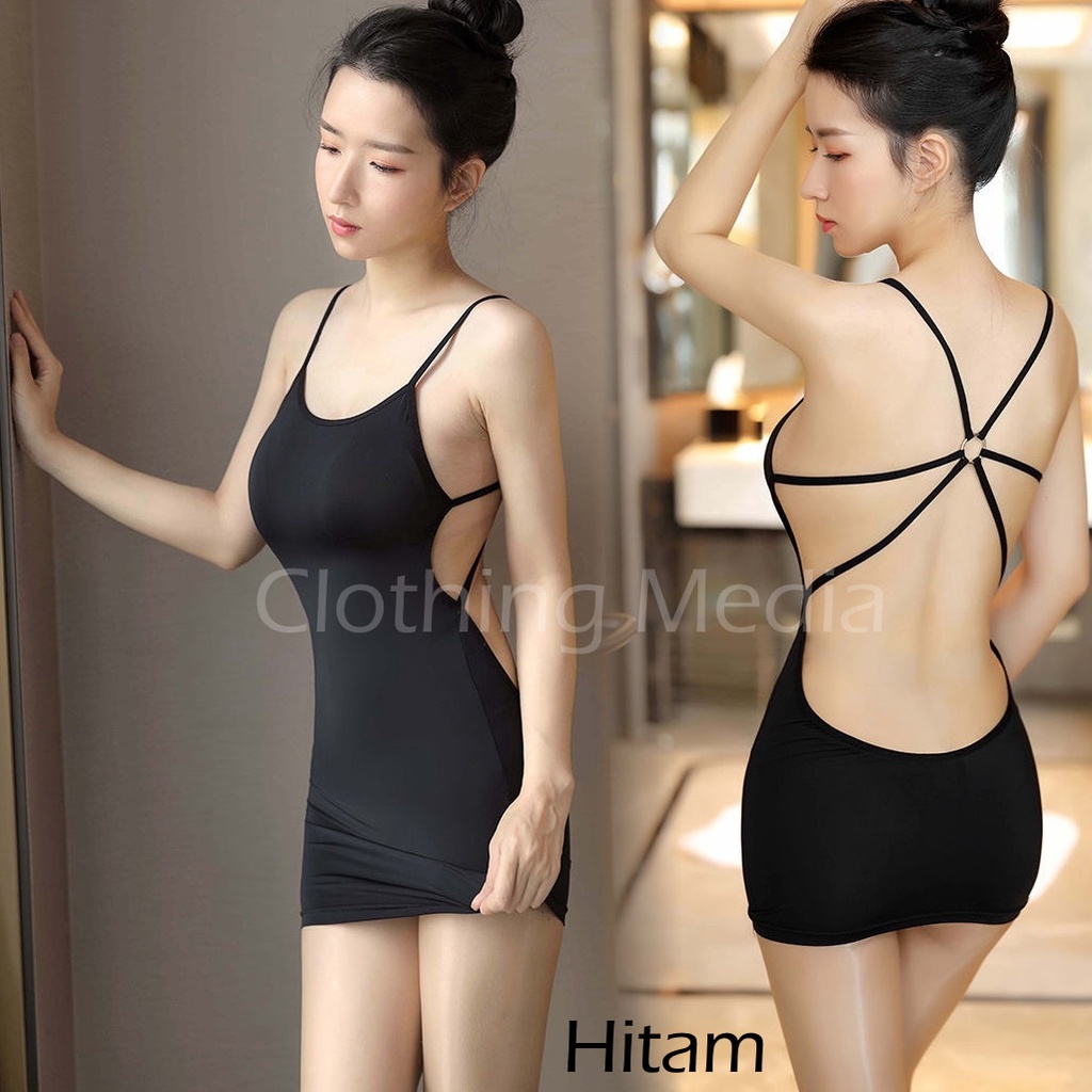 Baju Elsa Collection Lingerie Backless Mini Transparan Wanita Semi Transparan