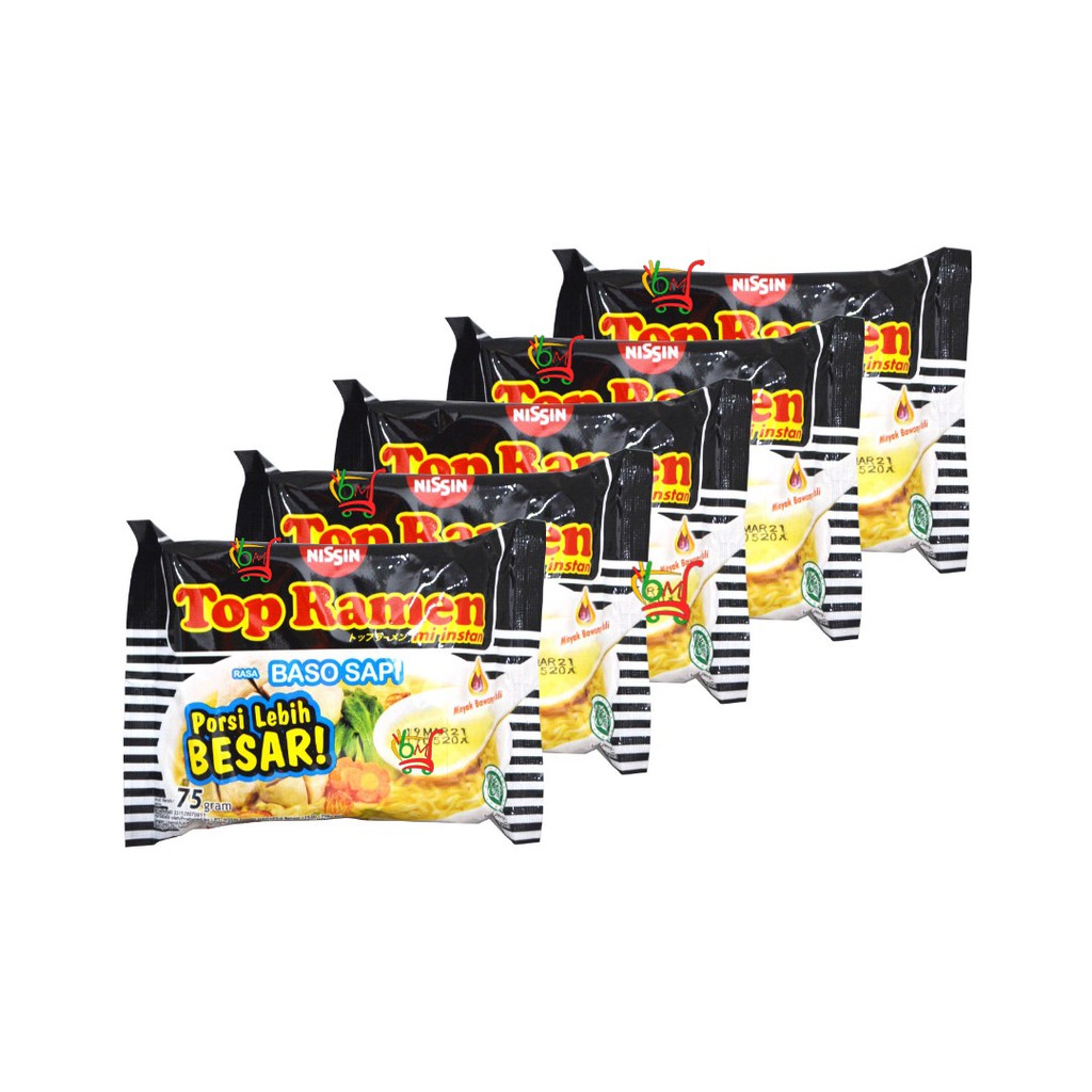 

PAKET 5 PCS Nissin Top Ramen Baso Sapi Mie Instan Kuah - 5pcs x 75gr