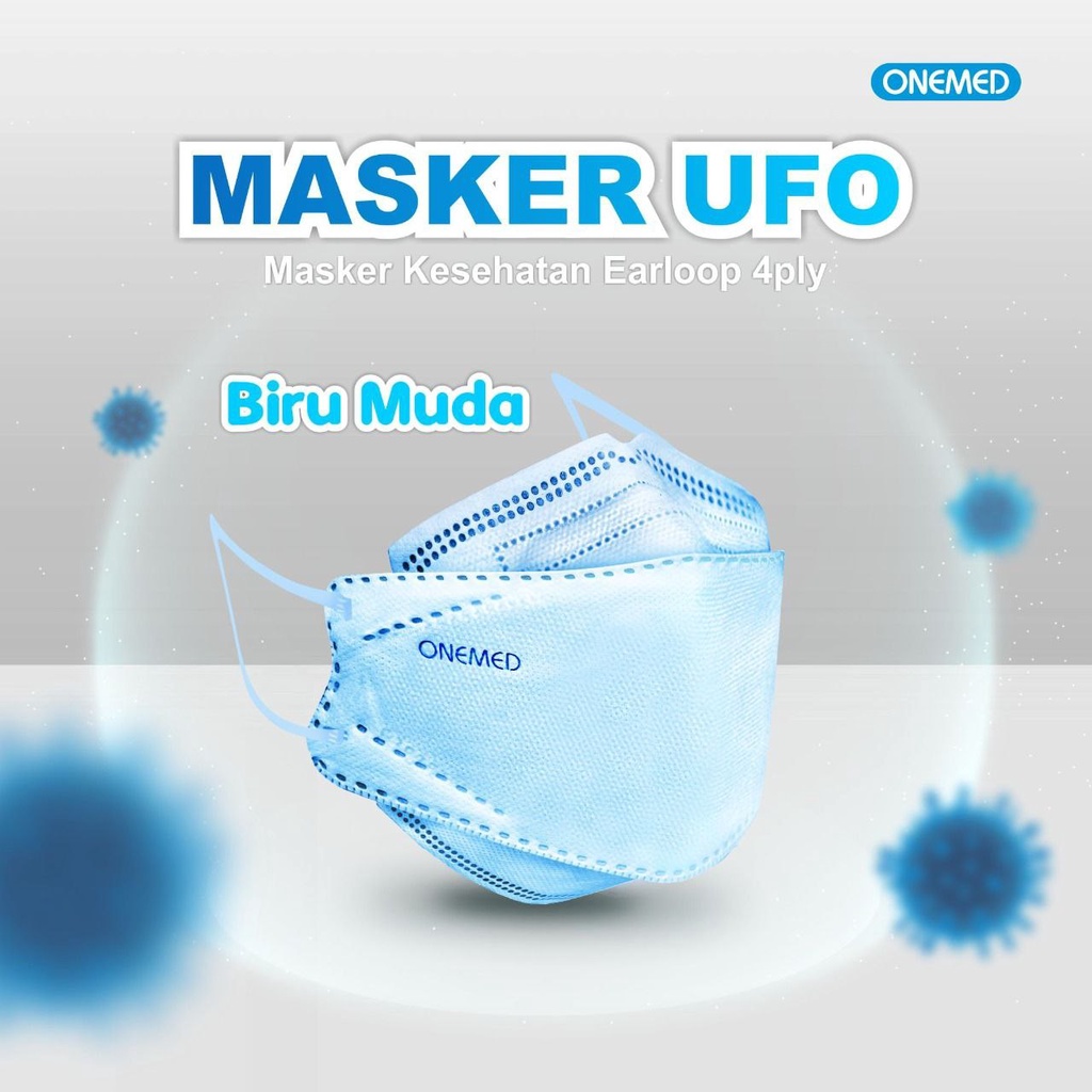 Masker Medis UFO Biru Muda 3D OneMed 4ply Box isi 20pcs