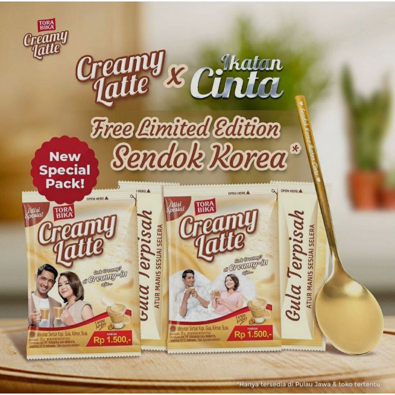 minuman kopi Torabika creamy latte ikatan cinta 10 sachet 1 renceng bonus free sendok kopi Korea gol