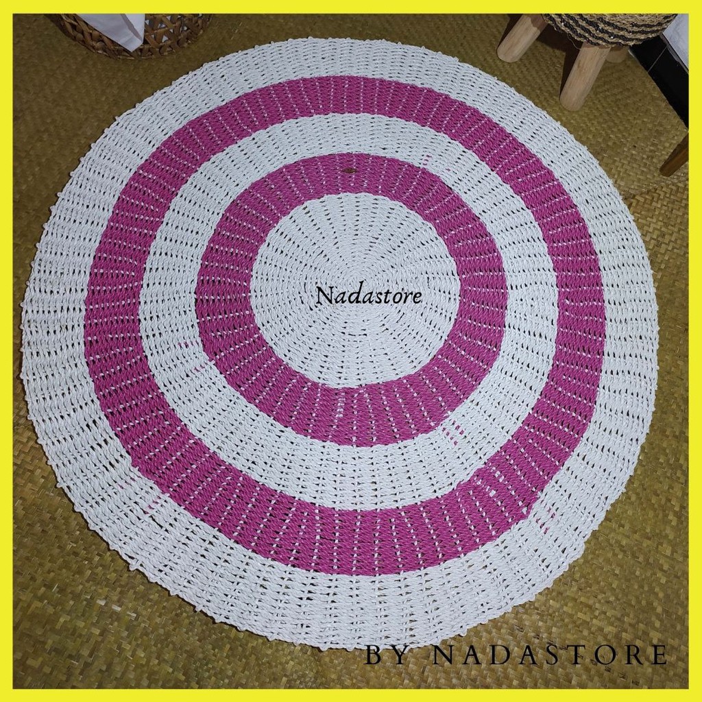 Nadastore Rug Seagrass / Karpet Anyaman Putih pink Diameter 120 CM ( NEW ARRIVAL )