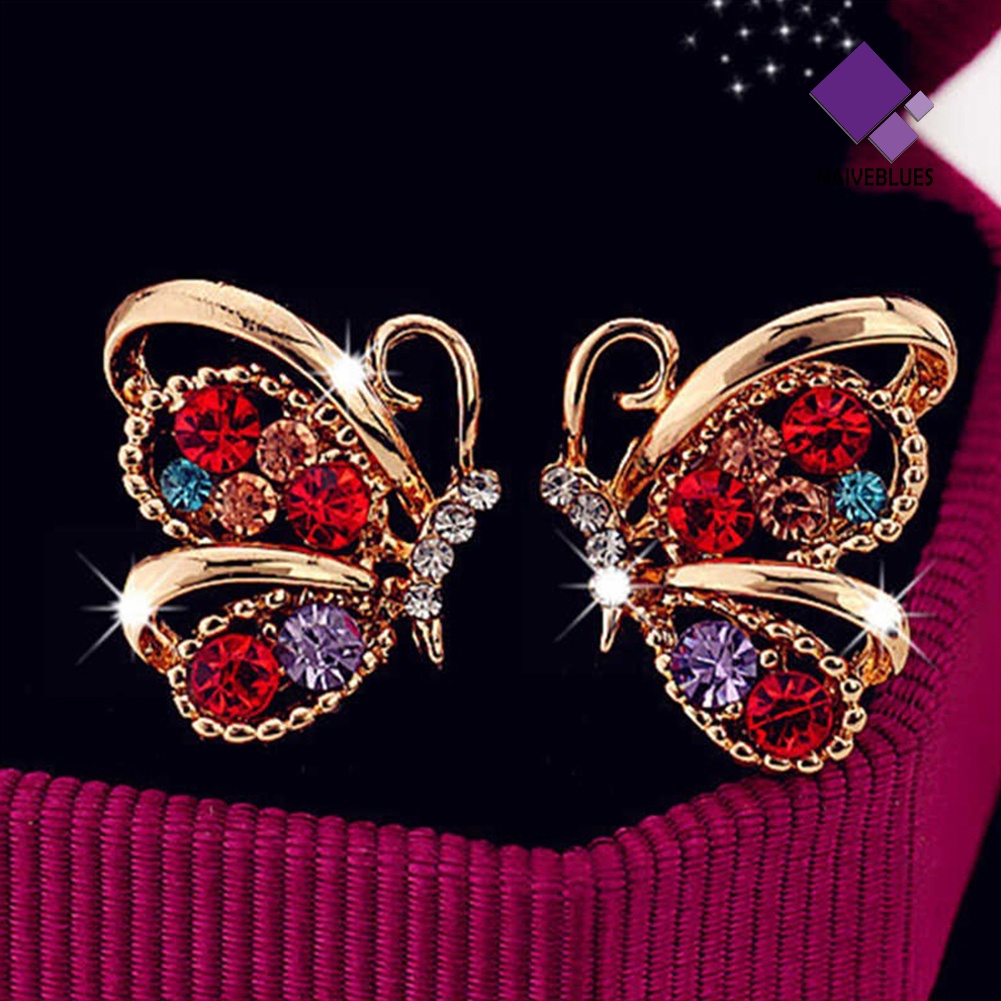 Anting Bentuk Kupu-Kupu Aksen Berlian Imitasi Untuk Wanita
