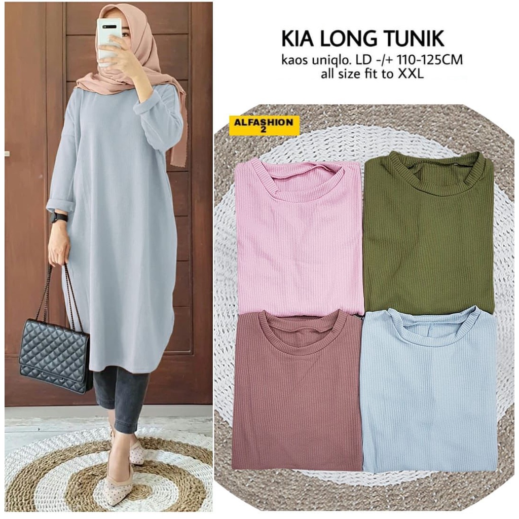 Atasan  tunik kaos rajut import jumbo terbaru Kia Long Tunik by fashion solo