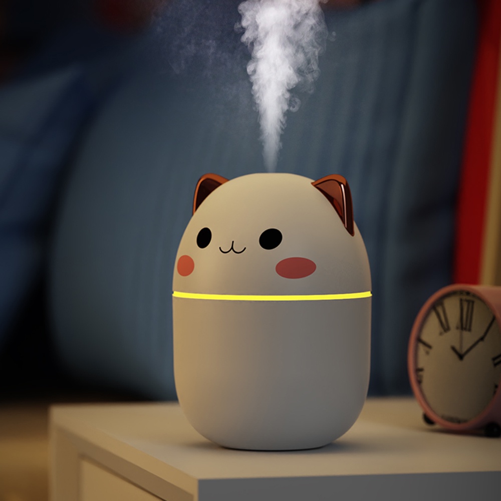 Humidifier Diffuser Aroma Essential Oil Mini 250ml Bentuk Kucing Dengan Lampu Malam USB Charging