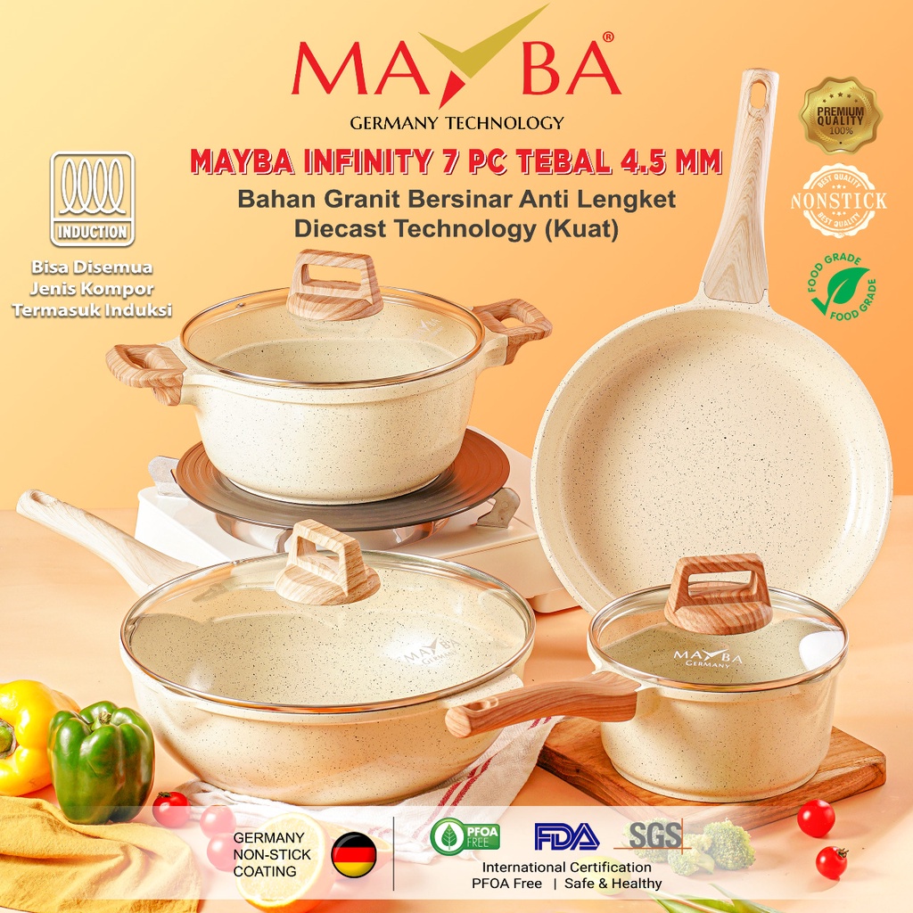 PANCI Mayba Masterpiece Infinity 7 PCs Germany Granite isi 7 Set MAYBA INFINITY Cookware set- Mayba Set Casrrole Frypan Wok 7 pcs set lengkap. Panci Set Keramik Ceramic