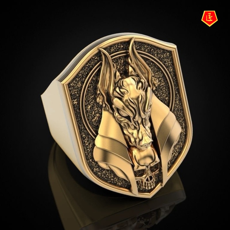 [Ready Stock]Creative Retro Wolf Head 18K Gold Man's Ring