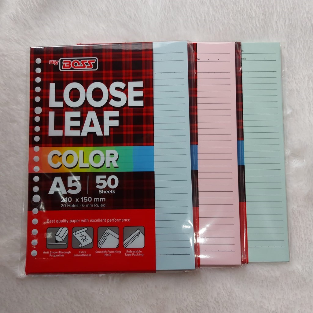 KERTAS BINDER LOOSE LEAF COLOUR RAINBOW (4 warna dlm 1 kemasan) UKURAN