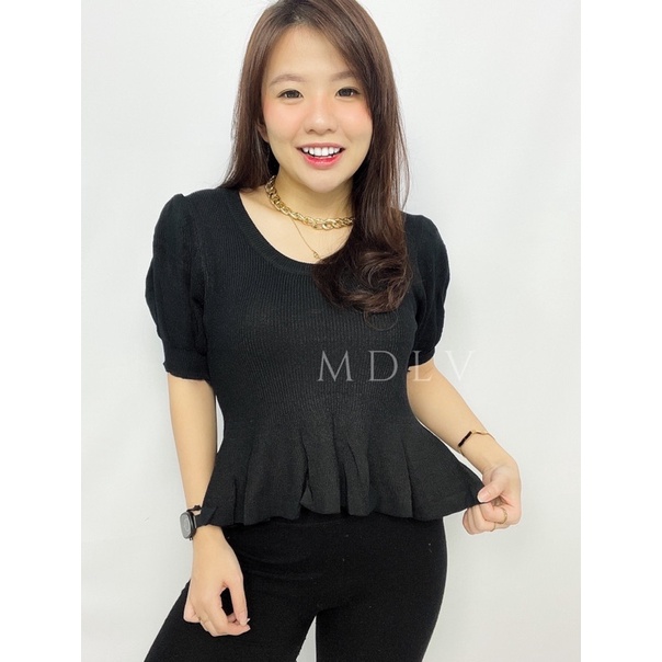 MDLV ~ 14028# Teodora Knit Peplum Top Atasan Blouse Rajut Fashion import