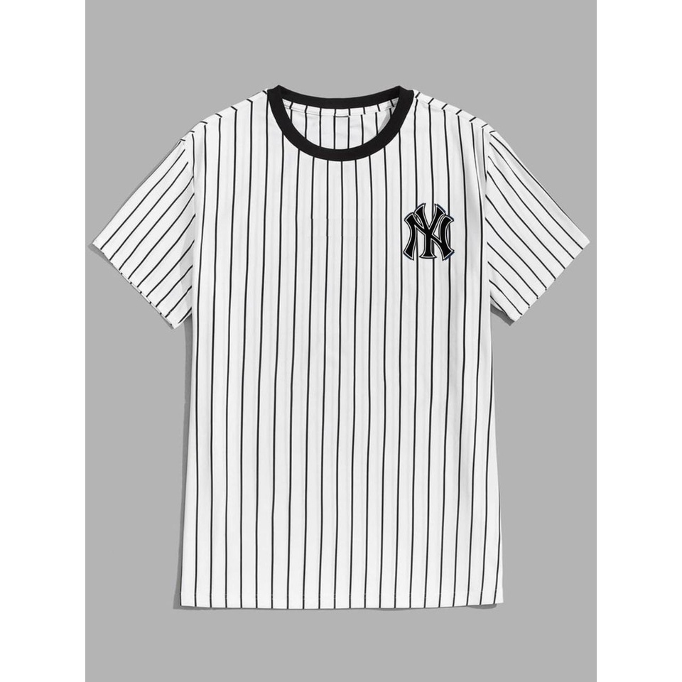 Noveli wear - Kaos stripe distro logo New York | kaos salur  pria dan wanita T shirt