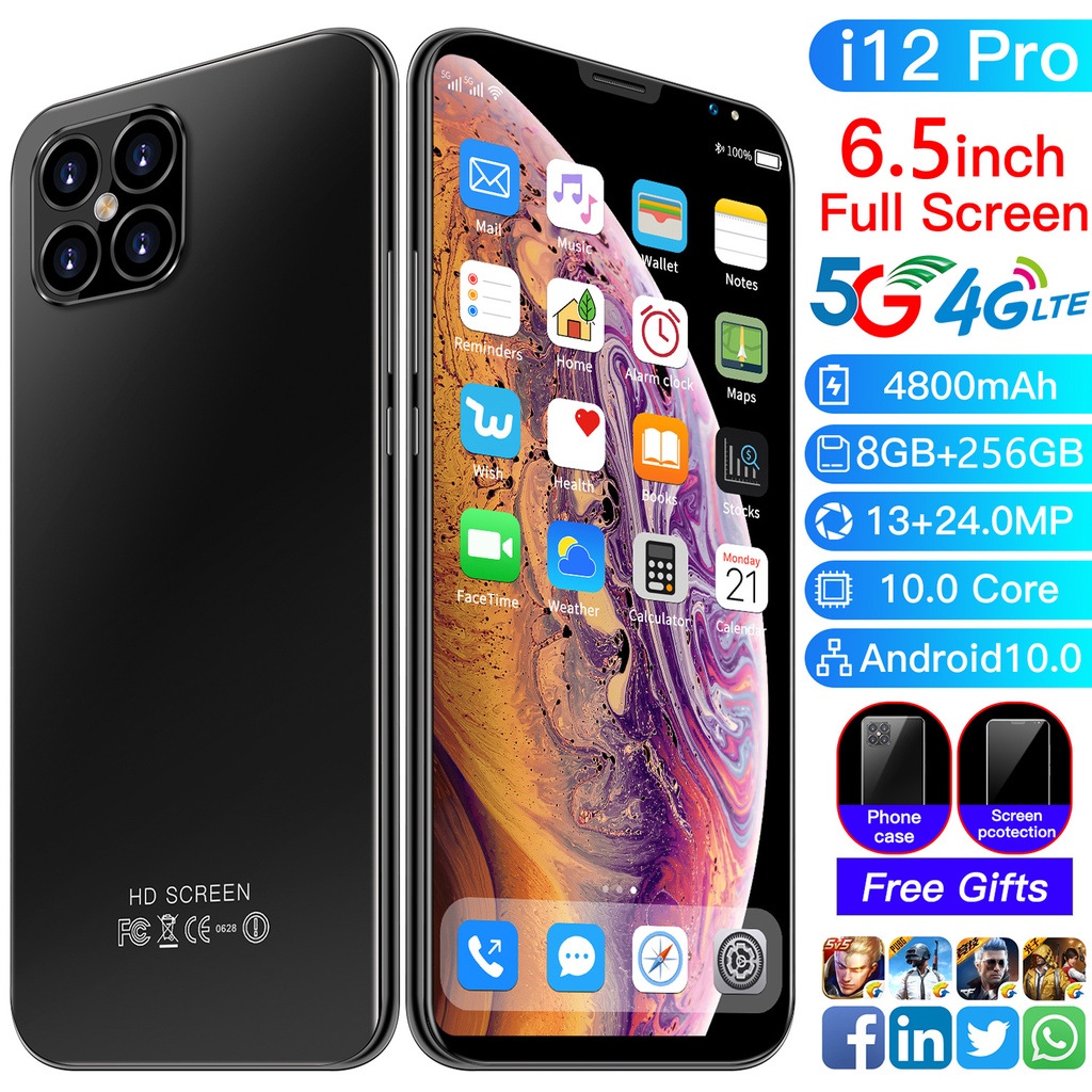 【COD+Pengiriman lokal】hp murah i12 pro max RAM 8GB+256GB ROM handphone promo Layar besar 6.5 inci smartphone Android Handphone Murah Best Gaming Performance Cellphone hp murah