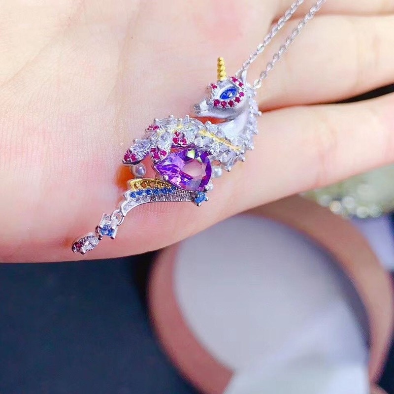 Luxurious and Personalized S925 Silver Unicorn Amethyst Necklace