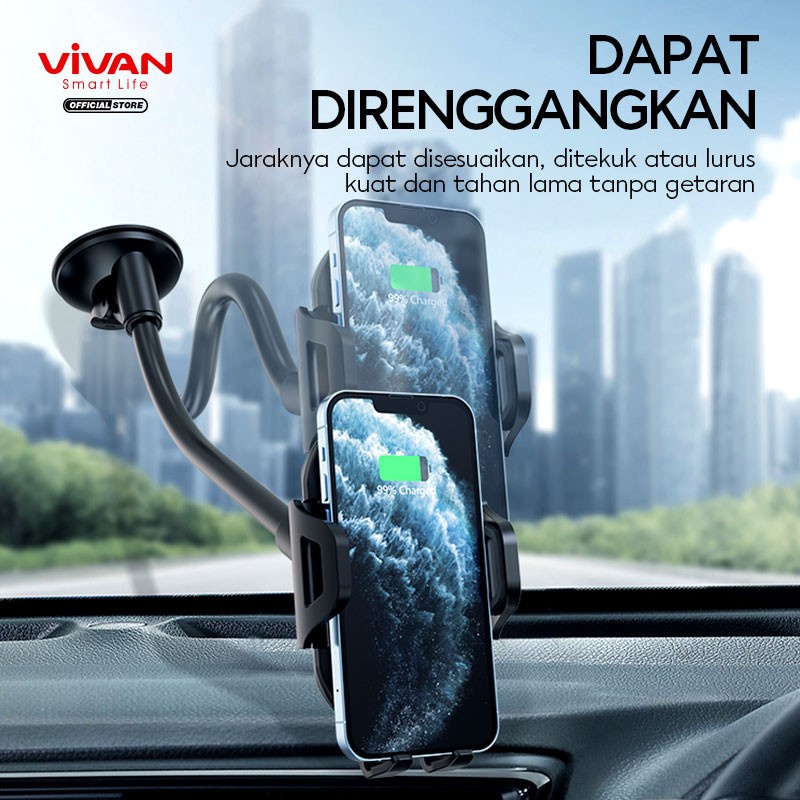 Vivan CHS11 Car Mount Phone Holder Aluminum Tube Automatic Kaca garansi 1 year