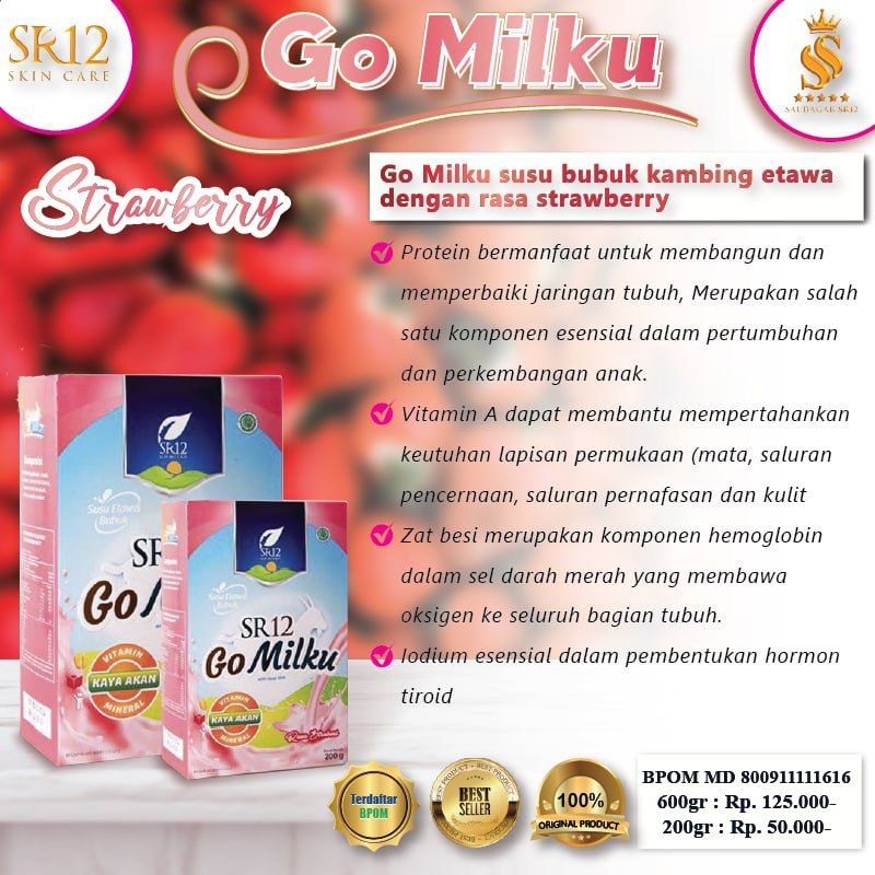 

Susu kambing Go Milku SR12 Rasa Strawberry Mengandung Daun Kelor, Madu, Ikan Gabus