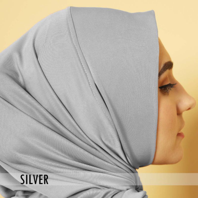 Hijab Sport Jersey Lubang Telinga | Hijab Sport New Normal Series | Hijab Instan |Hijab Olahraga | Kerudung Olahraga | Bergo Instan-Silver