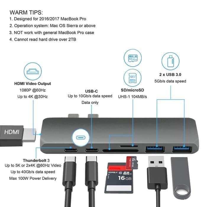 USB Type C Hub to HDMI Adapter Macbook pro USB 3.0 7 in 1