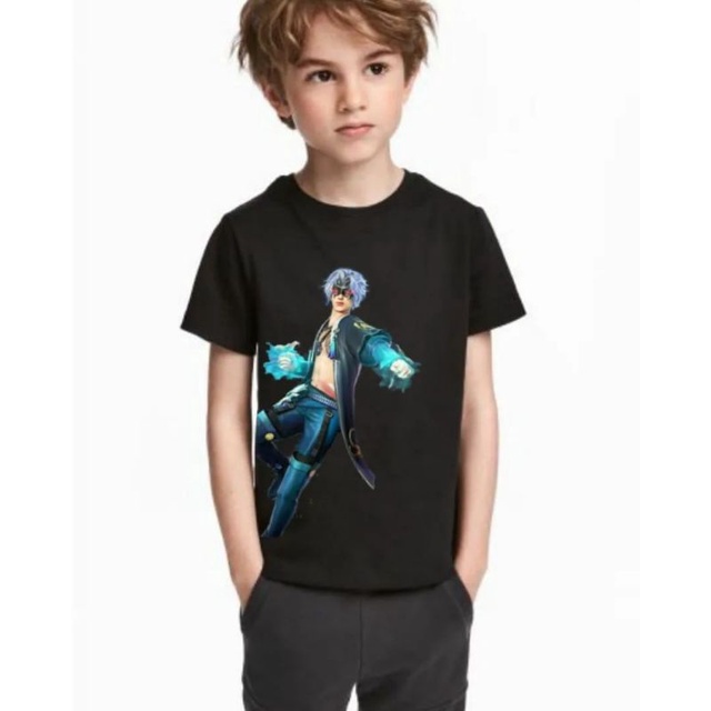 B191693 AMMIGO* ORIGINAL FREE FIRE BTS *BLACK* Baju kaos anak laki-laki lengan pendek hitam Full tag