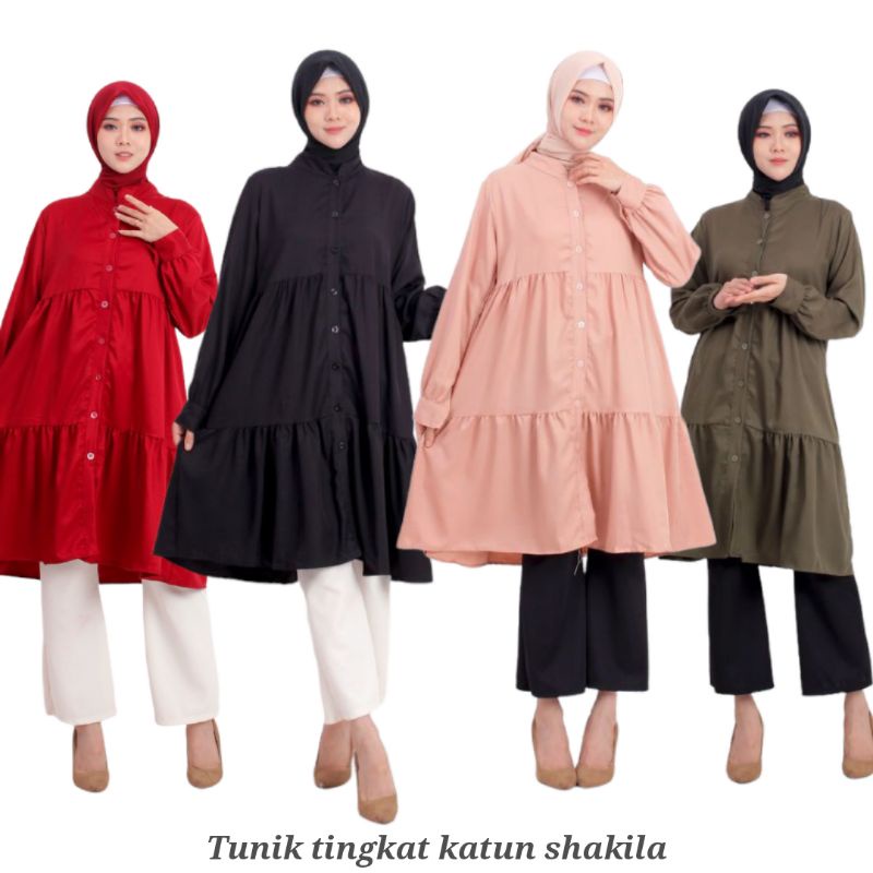 TUNIK - LONG TUNIK WANITA TINGKAT BUSUI KANCING DEPAN ( BAHAN KATUN SHAKILA)