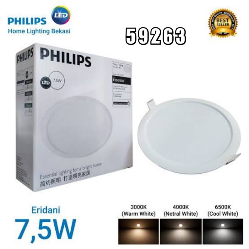 PHILIPS DOWNLIGHT LED ERIDANI 7.5W 7.5 WATT 6500K PUTIH/KUNING 59263 (BODY BESAR)