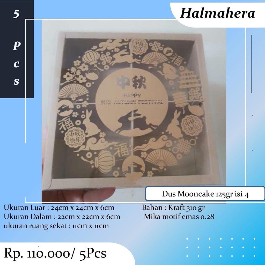 

Box Sekat Mooncake 125gr Dus Mika Sekat 4 Kotak Kardus Pie Eggtart Kue Bulan BL02