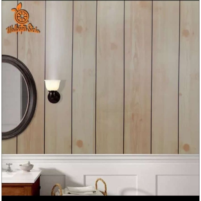 Wallpaper Sticker Dinding 45cmx 10m Motif Kayu cream cy1180