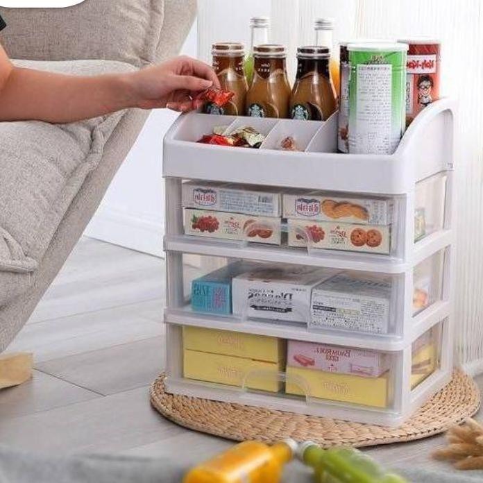 Rak Kosmetik SUSUN 3 LACI - Tempat Make Up Multifungsi Desktop Storage MURAH