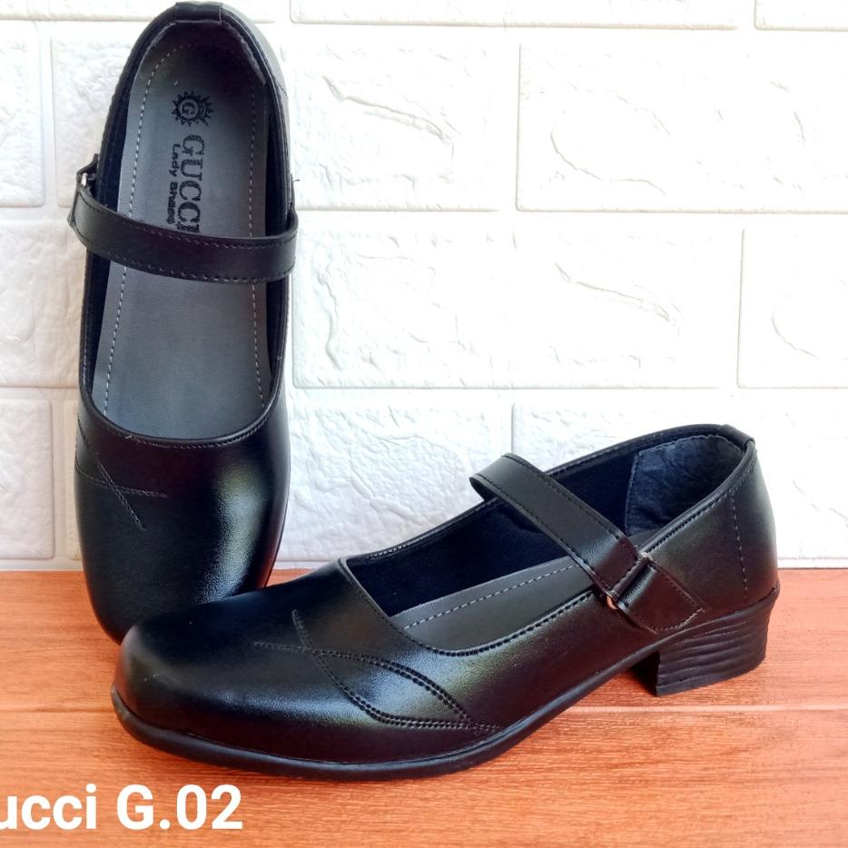 [66] Gucci Po1 Hitam Sepatu Pantofel Sekolah Paskibraka Hak 3cm Size 36-41 [IK1207]