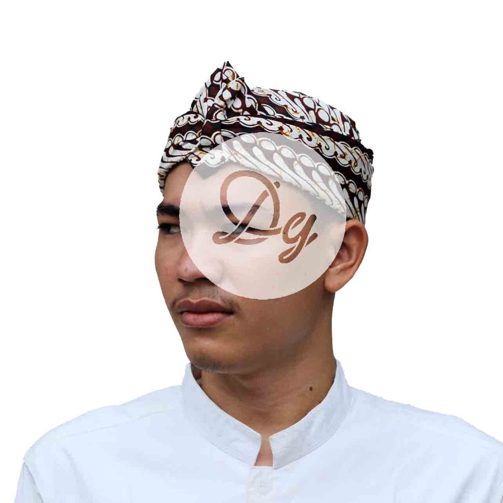 Blangkon Sunda Motif Batik Liris Coklat Putih - Ikat Iket Model Sunda