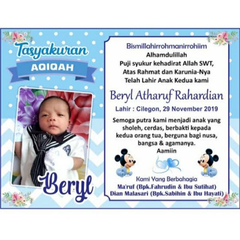 

KARTU/KERTAS UCAPAN AQIQAH / SYUKURAN / TASYAKURAN