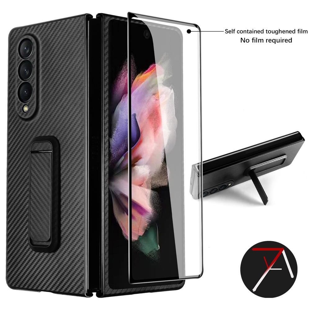 raCaseta Samsung Galaxy Z Fold 3 Fold3 ARAMID Carbon Fiber Standing Cover Case Casing Original With 