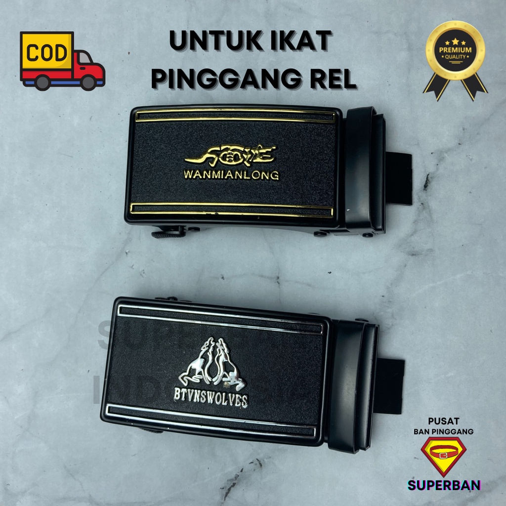 KEPALA IKAT PINGGANG PRIA BRANDED MODERN MODEL REL  KULIT FORMAL GOLD SILVER HITAM - SUPERBAN