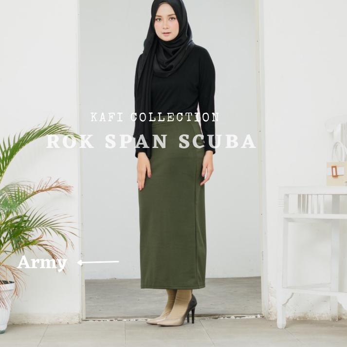 MYUK -salm Rok span panjang  rok kerja  rok span scuba Hijau Army premium ...!