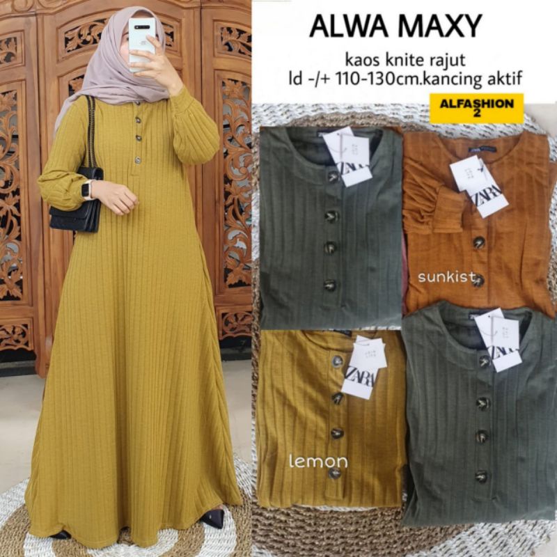 Alwa Maxy Gamis Wanita Rajut Jumbo Terbaru by Al Fashion