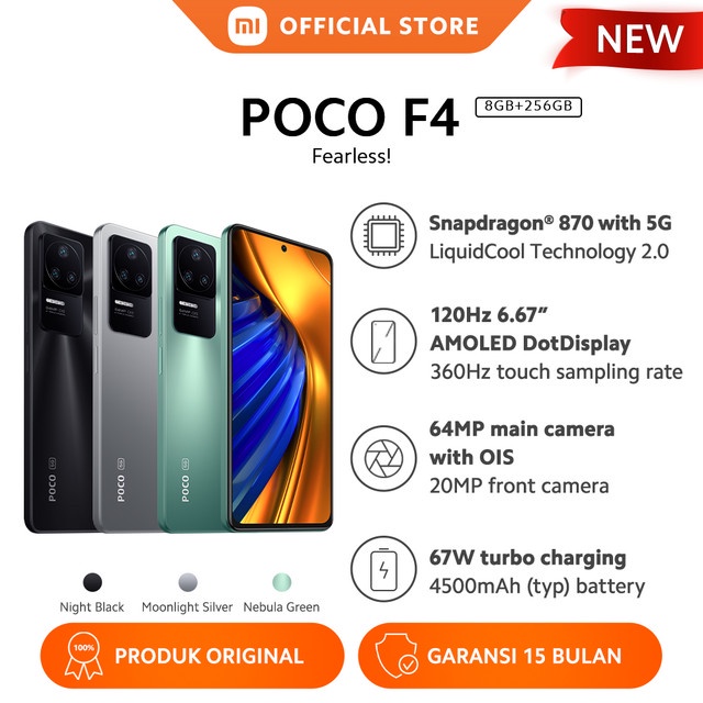 POCO F4 (8GB+256GB) Snapdragon? 870 5G 64MP Triple Kamera Layar E4 AMOLED 6,67″ 120Hz 4500mAh